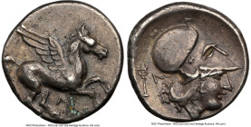 ACARNANIA. Leucas. 4th-3rd Centuries BC. Plated Stater (21mm, 7.32 gm, 9h). NGC XF 4/5 - 4/5, core visible. Pegasus with pointed wing flying right, Λ ...