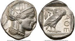 ATTICA. Athens. Ca. 440-404 BC. AR tetradrachm (26mm, 17.18 gm, 7h). NGC Choice AU 4/5 - 4/5. Mid-mass coinage issue. Head of Athena right, wearing ea...