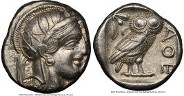 ATTICA. Athens. Ca. 440-404 BC. AR tetradrachm (23mm, 17.20 gm, 1h). NGC AU 4/5 - 4/5. Mid-mass coinage issue. Head of Athena right, wearing earring, ...