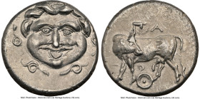 MYSIA. Parium. Ca. 4th century BC. AR hemidrachm (13mm, 2.47 gm, 6h). NGC AU 4/5 - 4/5. Head of Gorgoneion facing, tongue protruding below upper row o...