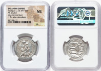 SASANIAN KINGDOM. Yazdgard (Yazdgird) I (AD 399-420). AR drachm (27mm, 3h). NGC MS. Bust of Yazdgard I right on floral ornament, wearing mural crown w...