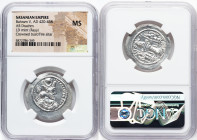 SASANIAN KINGDOM. Bahram V (Vahram) (AD 420-438). AR drachm (29mm, 4h). NGC MS. LD (Rayy) mint. Bust right, wearing mural crown with korymbos set on c...