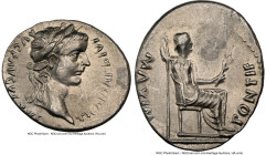 Tiberius (AD 14-37). AR denarius (19mm, 3.71 gm, 8h). NGC AU 4/5 - 3/5. Lugdunum, ca. AD 15-18. TI CAESAR DIVI-AVG F AVGVSTVS, laureate head of Tiberi...