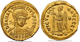 Anastasius I (AD 491-518). AV solidus (21mm, 4.27 gm, 6h). NGC Choice AU 5/5 - 2/5, wavy flan, clipped, edge scuffs. Constantinople, 3rd officina, ca....