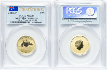Elizabeth II gold 25 Dollars (Sovereign) 2009-P MS70 PCGS, Perth mint. KM1397. First Year of Issue and First Strike. HID09801242017 © 2024 Heritage Au...