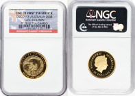 Elizabeth II gold Proof "Dolphin" 50 Dollars (1/2 oz) 2008-P PR70 Ultra Cameo NGC, Perth mint, KM1196. Discover Australia Fauna - Dolphin. One of Firs...