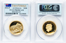 Elizabeth II gold Proof "High Relief - Koala" 100 Dollars (1 oz) 2012-P PR69 Deep Cameo PCGS, Perth mint, KM1845. Mintage: 659. First Strike. HID09801...