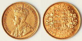 George V gold 5 Dollars 1912 XF, Ottawa mint, KM26. 21.5mm. 8.33gm.Accompanied by Bowers and Ruddy Galleries Auction Tag The Roy Harte Collection. HID...