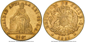 Republic gold 8 Escudos 1851 So-LA VF Details (Cleaned) NGC, Santiago mint, KM105. Last date of short 6 year series. ABRIL on edge (Month of Issue). H...