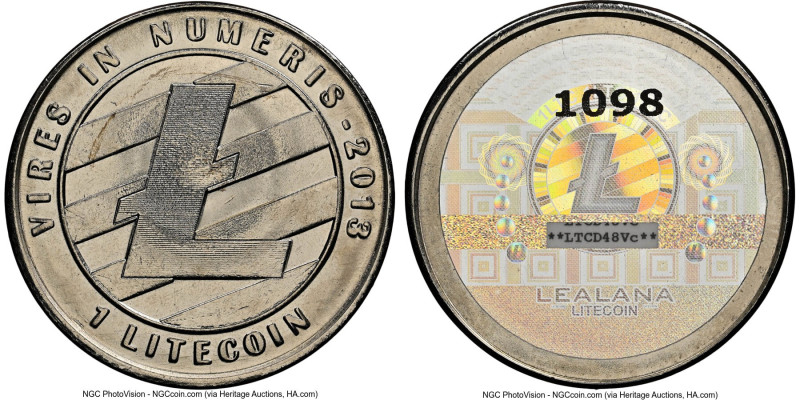 Lealana nickel-plated brass Loaded (Unredeemed) 1 Litecoin (LTC) 2013 MS65 NGC, ...