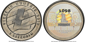 Lealana nickel-plated brass Loaded (Unredeemed) 1 Litecoin (LTC) 2013 MS65 NGC, Ahonen-pg 199. 30mm. Total Issued: 2,960. Type PF. 30mm. Black address...