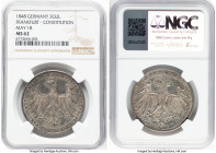 Frankfurt. Free City "Constitution" 2 Gulden 1848 MS62 NGC, Frankfurt am Main mint, KM337, Dav-643, J-45. Struck in anticipation of the Constitutional...