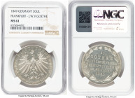 Frankfurt. Free City "Goethe" 2 Gulden 1849 MS61 NGC, Frankfurt am Main mint, KM343, Dav-646. Commemorating the Centenary of Johann Wolfgang von Goeth...