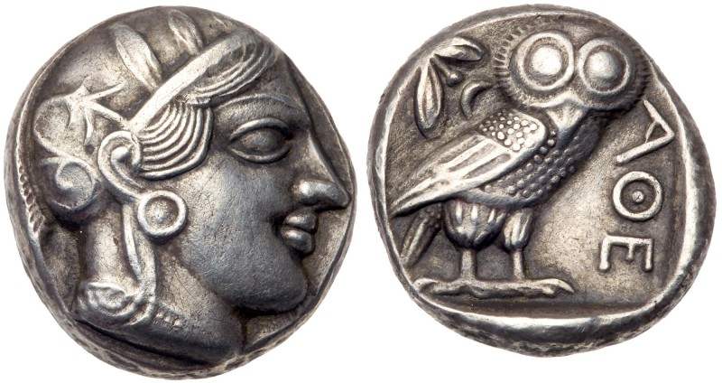 Attica, Athens. Silver Tetradrachm (16.87 g), ca. 454-404 BC. Helmeted head of A...