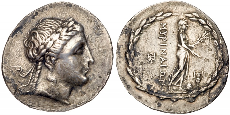 Aiolis, Myrina. Silver Tetradrachm (14.86 g), ca. 155-145 BC. Laureate head of A...