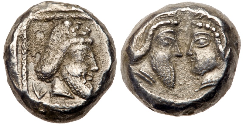 Philistia, Gaza. Silver Drachm (3.52 g), 5th-4th centuries BC. Archaic-style mal...