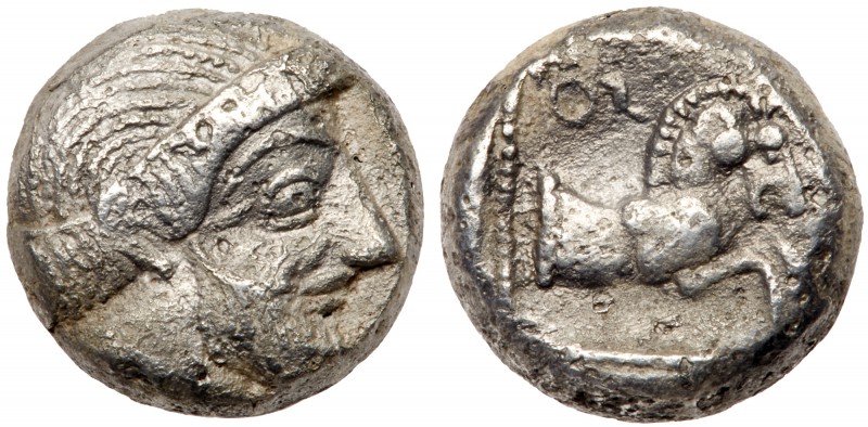 Philistia, Gaza. Silver Drachm (3.50 g), 5th-4th centuries BC. Archaic-style bea...