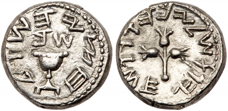 Judaea, The Jewish War. Silver 1/2 Shekel (7.09 g), 66-70 CE. Jerusalem, year 2 ...