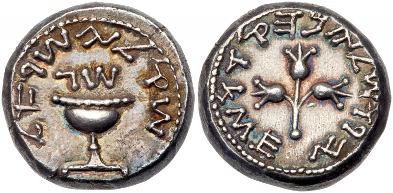 Judaea, The Jewish War. Silver Shekel (14.16 g), 66-70 CE. Jerusalem, Year 3 (68...