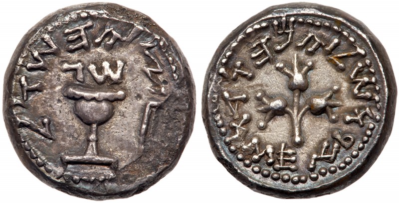 Judaea, The Jewish War. Silver 1/2 Shekel (6.60 g), 66-70 CE. Jerusalem, year 3 ...