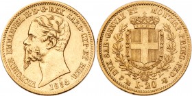 Italian States: Sardinia. 20 Lire, 1854-P. VF