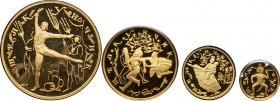 Russia. Four piece "Ballet-Nutcracker" Gold Set: 100, 50, 25 and 10 Roubles, 1996. PF
