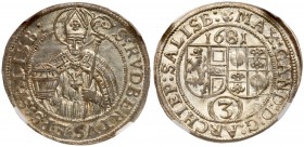 Austria: Salzburg. 3 Kreuzer, 1681. NGC MS64