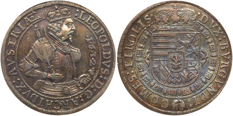 Austria. Taler, 1632 (Hall). Dav-3338; KM-629.2. Archduke Leopold as Count of Ty...