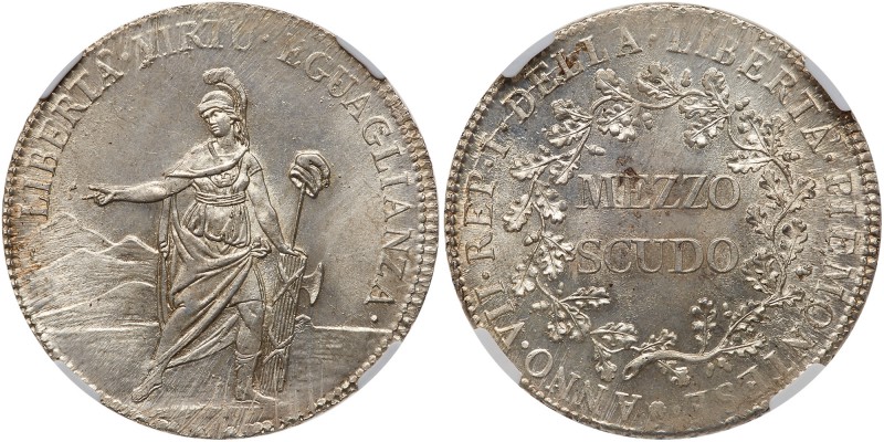 Italian States: Piedmont. Mezzo (&frac12;) Scudo, Anno VII (1799). KM-C2; Pagani...