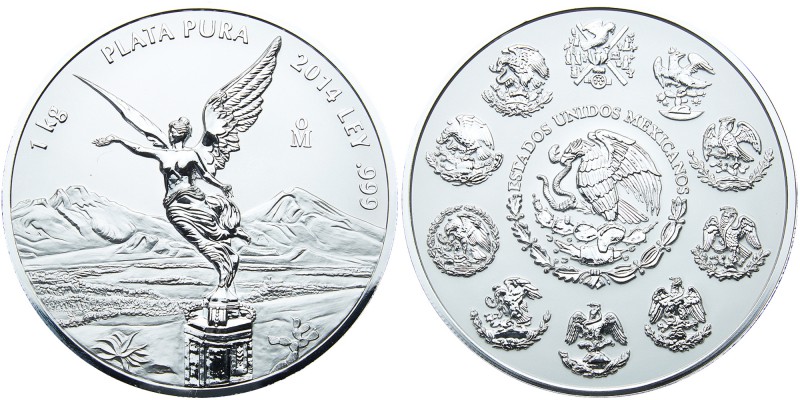 Mexico. Kilo, 2014-Mo. KM-677. Weight 32.1178 ounces. Winged Victory. In origina...