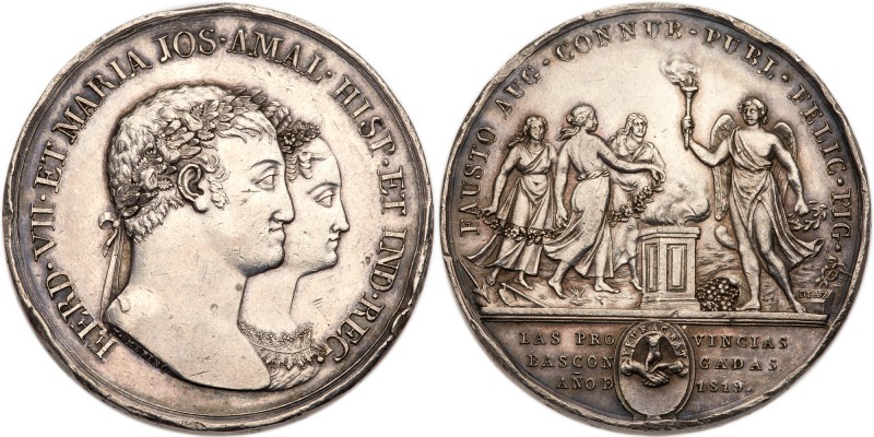 Spain. Marriage Medal, 1819. V.333; VQ-14221. Silver. 54.16 grams (double taler ...