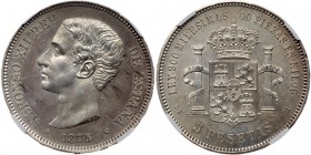 Spain. 5 Pesetas, 1875 (75) DEM. NGC UNC