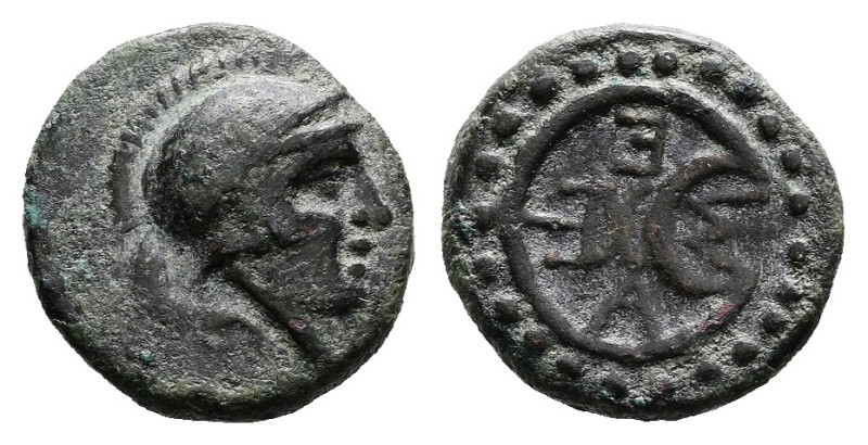 Thrace. Mesambria, circa 250-175 BC. AE (Bronze, 12.7 mm, 1.99 g.). Helmeted hea...
