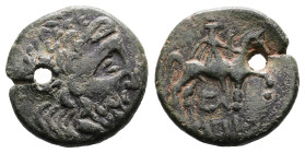 Thrace. Imitation of Odessos, circa 270-188 BC. AE (Bronze, 19.3 mm, 5.28 g.). Laureate head of Zeus to right. Rev. Stylized rider on horse trotting t...