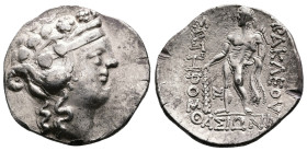 Thrace. Thasos, circa 120-75 BC. AR Tetradrachm (Silver, 32 mm, 16.48 g.). Wreathed head of young Dionysos to right. Rev. ΗΡΑΚΛΕΟVΣ / ΣΩΤΗΡΟΣ / ΘΑΣΙΩΝ...