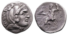 Macedon, kings. Alexander III ‘the Great’, 336-323 BC. AR Drachm (Silver, 17.1 mm, 4.21 g.). Uncertain mint, early posthumous issue. Head of Herakles ...
