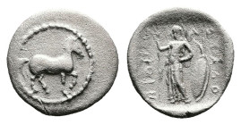 Thessaly. Pharkadon, circa 420-400 BC. AR Obol (Silver, 12.5 mm, 0.76 g). Horse trotting to right. Rev. Φ A P / KAΔO / NION around from upper left, At...