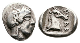 Thessaly. Pharsalos, 479-457 BC. AR Hemidrachm (Silver, 12.6 mm, 2.70 g). Head of Athena to right, wearing crested Attic helmet with raised cheek guar...