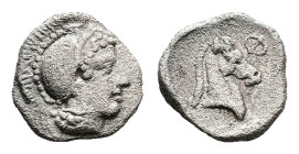 Thessaly. Pharsalos, ca. 440-400 BC. AR Hemiobol (Silver, 9 mm, 0.45 g). Head of Athena to right, wearing crested Attic helmet with raised cheek guard...