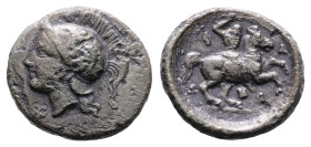 Thessaly. Pharsalos, circa 424-405/4 BC. AE (Bronze, 17.2 mm, 3.16 g.). Head of Athena to left, wearing crested Attic helmet adorned with Skylla. Rev....