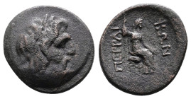 Thessaly. Perrhaiboi, late 2nd – early 1st centuries BC. AE (Bronze, 20.2 mm, 6.33 g.). Laureate head of Zeus to right. Rev. Hera seated to right on t...