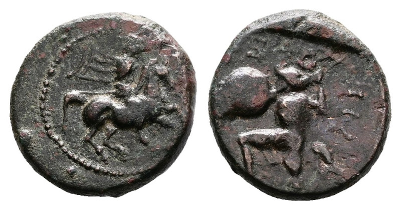 Thessaly. Pelinna, circa 350-300 BC. AE (Bronze, 15.1 mm, 2.72 g). Armed horsema...