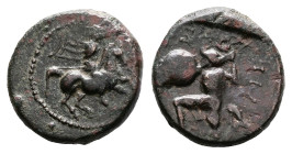Thessaly. Pelinna, circa 350-300 BC. AE (Bronze, 15.1 mm, 2.72 g). Armed horseman galloping right. ΠΕΛΙΝΝΑΙΩΝ, ethnic vertically upwards to right of a...