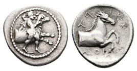 Thessaly. Trikka, circa 440-400 BC. AR Hemidrachm (Silver, 16.3 mm, 2.84 g.). Youthful hero, Thessalos, nude but for cloak and petasos hanging over hi...