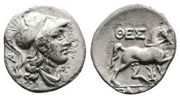 Thessaly. Thessalian League, circa 200-100 BC. AR Drachm (Silver, 17.2 mm, 4.06 g.). Head of Athena to right, wearing crested Corinthian helmet with g...