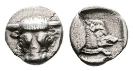 Phokis. Phokian Federal coinage, circa 449-447 BC. AR Obol (Silver, 9.2 mm, 0.82 g.). Φ - O, facing head of bull. Rev. Forepart of boar right within i...
