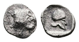 Phokis. Phokian League. Federal coinage, circa 485-480 BC. AR Hemiobol (Silver, 7.8 mm, 0.46 g.). Profile head and neck of bull to right with beaded t...