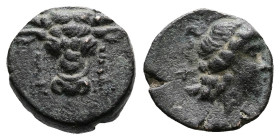Phokis. Elateia, 3rd century BC. AE (Bronze, 15 mm, 3.32 g.). EΛ, bull’s head facing (bukranion). Rev. ФOKEΩN, laureate head of Apollo to right. BCD P...