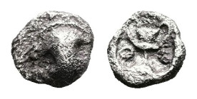 Boiotia. Thebes, circa 460-440 BC. AR Tetartemorion (Silver, 5.2 mm, 0.20 g.). Boeotian shield. Rev. Amphora / kantharos with two high handles; Θ-E on...