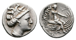 Euboea. Histiaia, ca. 181-141 BC. AR Tetrobol (Silver, 14.2 mm, 2.45 g.). Wreathed head of the nymph Histiaia to right. Rev. IΣT[I] – AIEΩN, nymph sea...